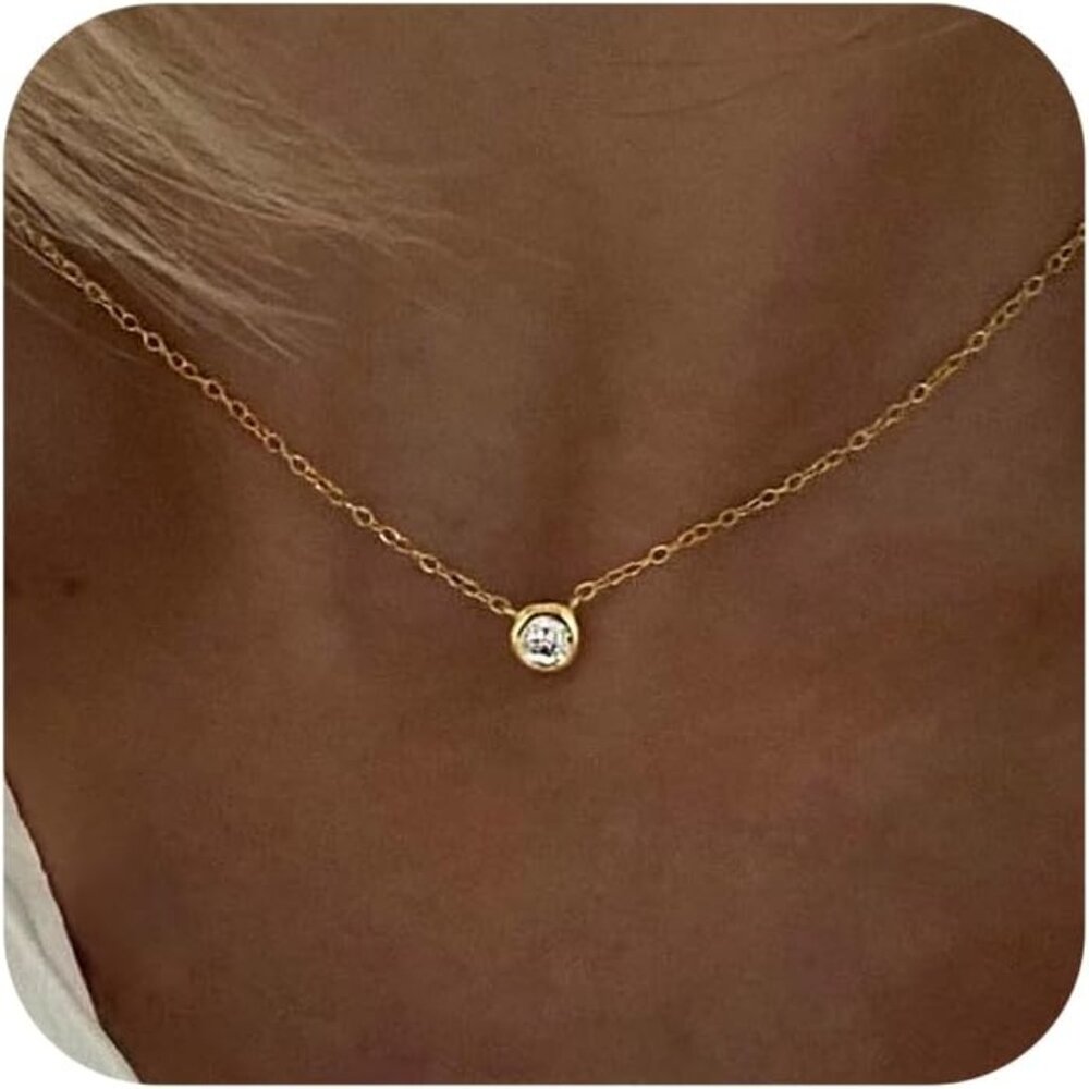 Women Diamond Gold Necklace 14k Gold Plated Long Lariat Necklace Simple Gold CZ
